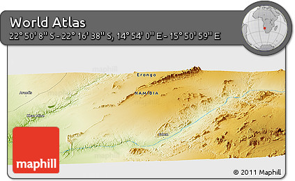 Physical Panoramic Map of the Area around 22° 33' 23" S, 15° 22' 30" E