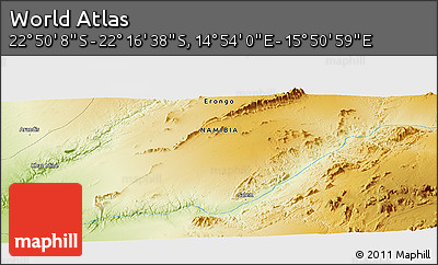 Physical Panoramic Map of the Area around 22° 33' 23" S, 15° 22' 30" E