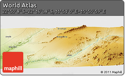 Physical Panoramic Map of the Area around 22° 33' 23" S, 15° 22' 30" E