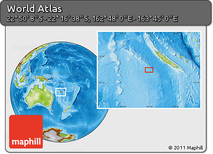 Physical Location Map of the Area around 22° 33' 23" S, 163° 16' 30" E