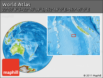 Physical Location Map of the Area around 22° 33' 23" S, 163° 16' 30" E