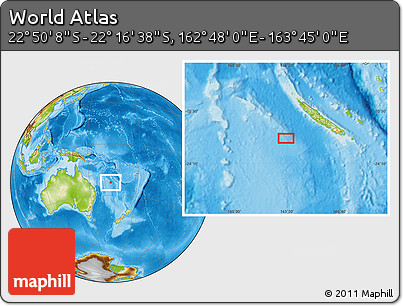 Physical Location Map of the Area around 22° 33' 23" S, 163° 16' 30" E