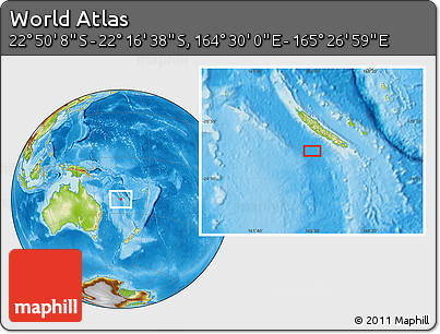 Physical Location Map of the Area around 22° 33' 23" S, 164° 58' 29" E
