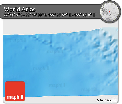 Physical 3D Map of the Area around 22° 33' 23" S, 165° 49' 29" E