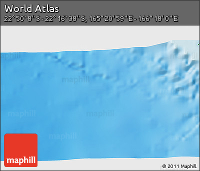Physical 3D Map of the Area around 22° 33' 23" S, 165° 49' 29" E