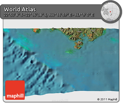 Satellite 3D Map of the Area around 22° 33' 23" S, 166° 40' 30" E