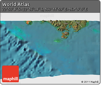Satellite 3D Map of the Area around 22° 33' 23" S, 166° 40' 30" E