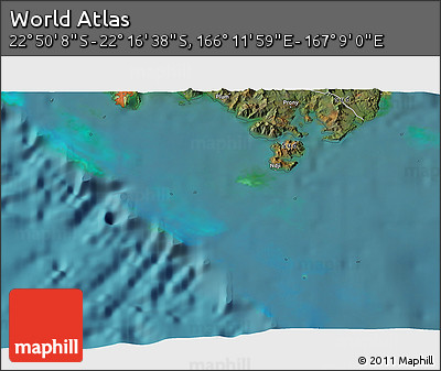 Satellite 3D Map of the Area around 22° 33' 23" S, 166° 40' 30" E
