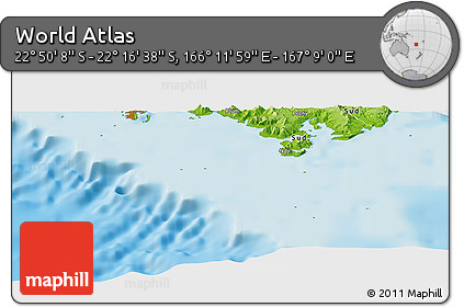 Physical Panoramic Map of the Area around 22° 33' 23" S, 166° 40' 30" E