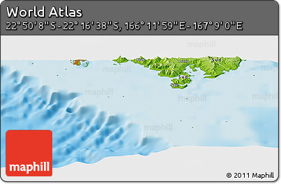 Physical Panoramic Map of the Area around 22° 33' 23" S, 166° 40' 30" E