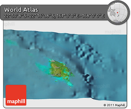 Satellite 3D Map of the Area around 22° 33' 23" S, 167° 31' 30" E