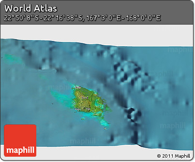 Satellite 3D Map of the Area around 22° 33' 23" S, 167° 31' 30" E