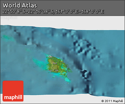 Satellite 3D Map of the Area around 22° 33' 23" S, 167° 31' 30" E