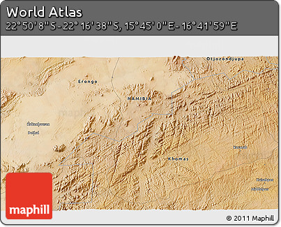 Satellite 3D Map of the Area around 22° 33' 23" S, 16° 13' 30" E