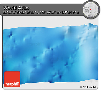 Physical 3D Map of the Area around 22° 33' 23" S, 170° 55' 30" E