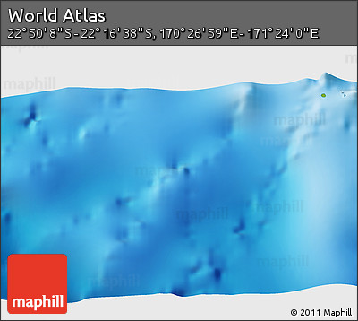 Physical 3D Map of the Area around 22° 33' 23" S, 170° 55' 30" E