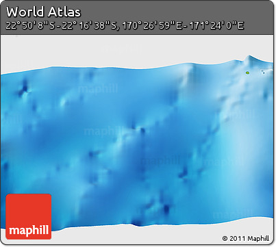 Physical 3D Map of the Area around 22° 33' 23" S, 170° 55' 30" E