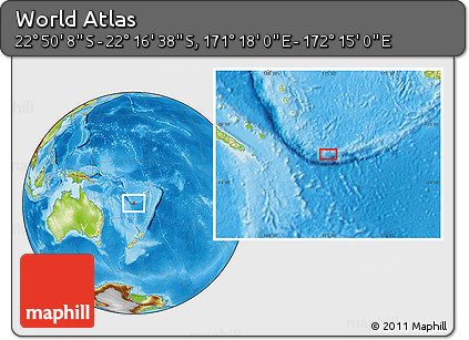 Physical Location Map of the Area around 22° 33' 23" S, 171° 46' 30" E