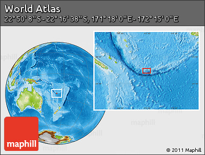 Physical Location Map of the Area around 22° 33' 23" S, 171° 46' 30" E
