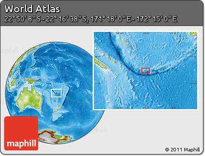 Physical Location Map of the Area around 22° 33' 23" S, 171° 46' 30" E