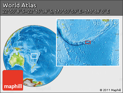 Physical Location Map of the Area around 22° 33' 23" S, 174° 19' 29" E