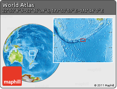 Physical Location Map of the Area around 22° 33' 23" S, 174° 19' 29" E