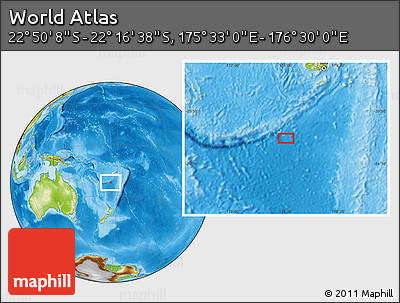 Physical Location Map of the Area around 22° 33' 23" S, 176° 1' 30" E