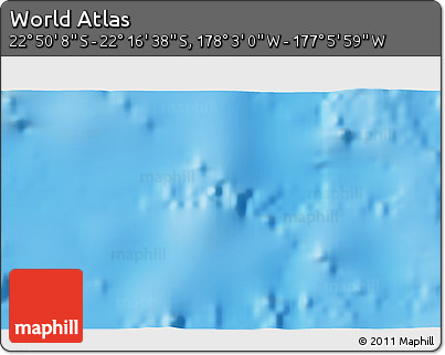 Physical 3D Map of the Area around 22° 33' 23" S, 177° 34' 29" W