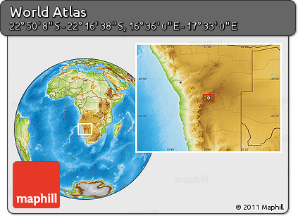 Physical Location Map of the Area around 22° 33' 23" S, 17° 4' 30" E