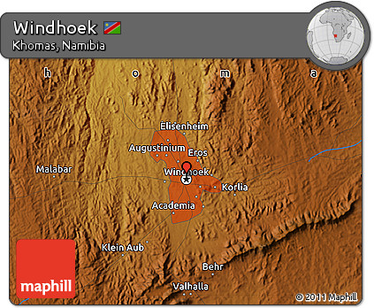 Physical Map of Windhoek