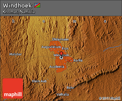Physical Map of Windhoek