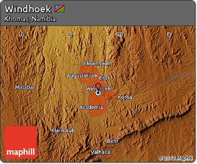 Physical Map of Windhoek