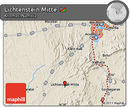 Shaded Relief Map of Lichtenstein Mitte