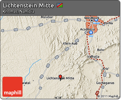 Shaded Relief Map of Lichtenstein Mitte