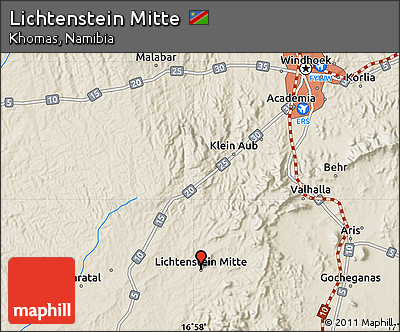 Shaded Relief Map of Lichtenstein Mitte