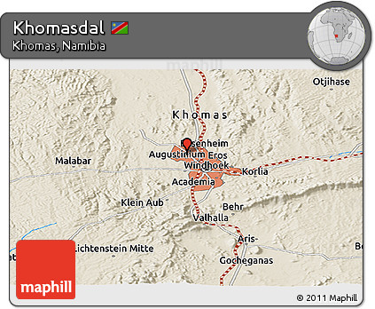 Shaded Relief Panoramic Map of Khomasdal