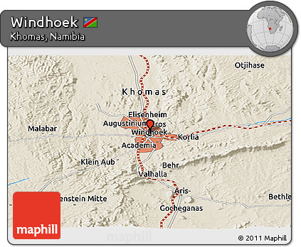 Shaded Relief Panoramic Map of Windhoek
