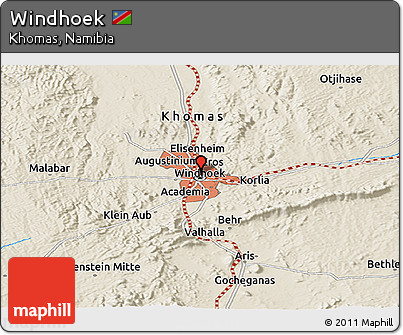 Shaded Relief Panoramic Map of Windhoek