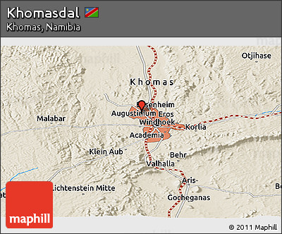 Shaded Relief Panoramic Map of Khomasdal