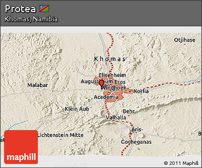 Shaded Relief Panoramic Map of Protea