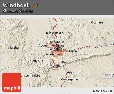 Shaded Relief Panoramic Map of Windhoek