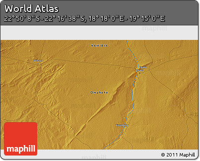 Physical 3D Map of the Area around 22° 33' 23" S, 18° 46' 29" E