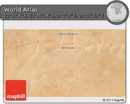 Satellite 3D Map of the Area around 22° 33' 23" S, 20° 28' 30" E