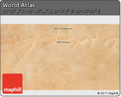 Satellite 3D Map of the Area around 22° 33' 23" S, 20° 28' 30" E
