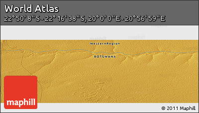 Physical Panoramic Map of the Area around 22° 33' 23" S, 20° 28' 30" E