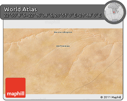 Satellite 3D Map of the Area around 22° 33' 23" S, 21° 19' 30" E