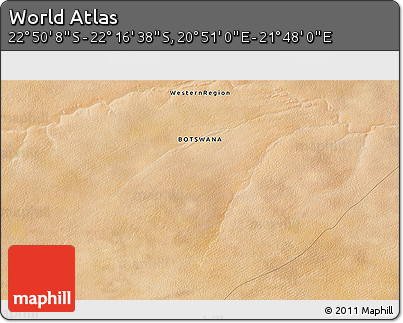 Satellite 3D Map of the Area around 22° 33' 23" S, 21° 19' 30" E