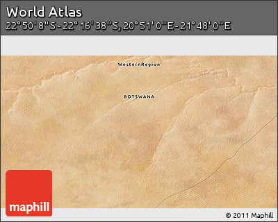 Satellite 3D Map of the Area around 22° 33' 23" S, 21° 19' 30" E