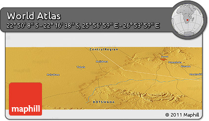 Physical Panoramic Map of the Area around 22° 33' 23" S, 26° 25' 29" E