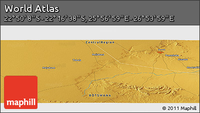 Physical Panoramic Map of the Area around 22° 33' 23" S, 26° 25' 29" E